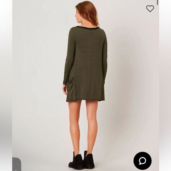 Sea Gypsies Long Sleeve Tunic Dress Olive Green Striped with Pockets Sz. Small - Picture 10 of 10